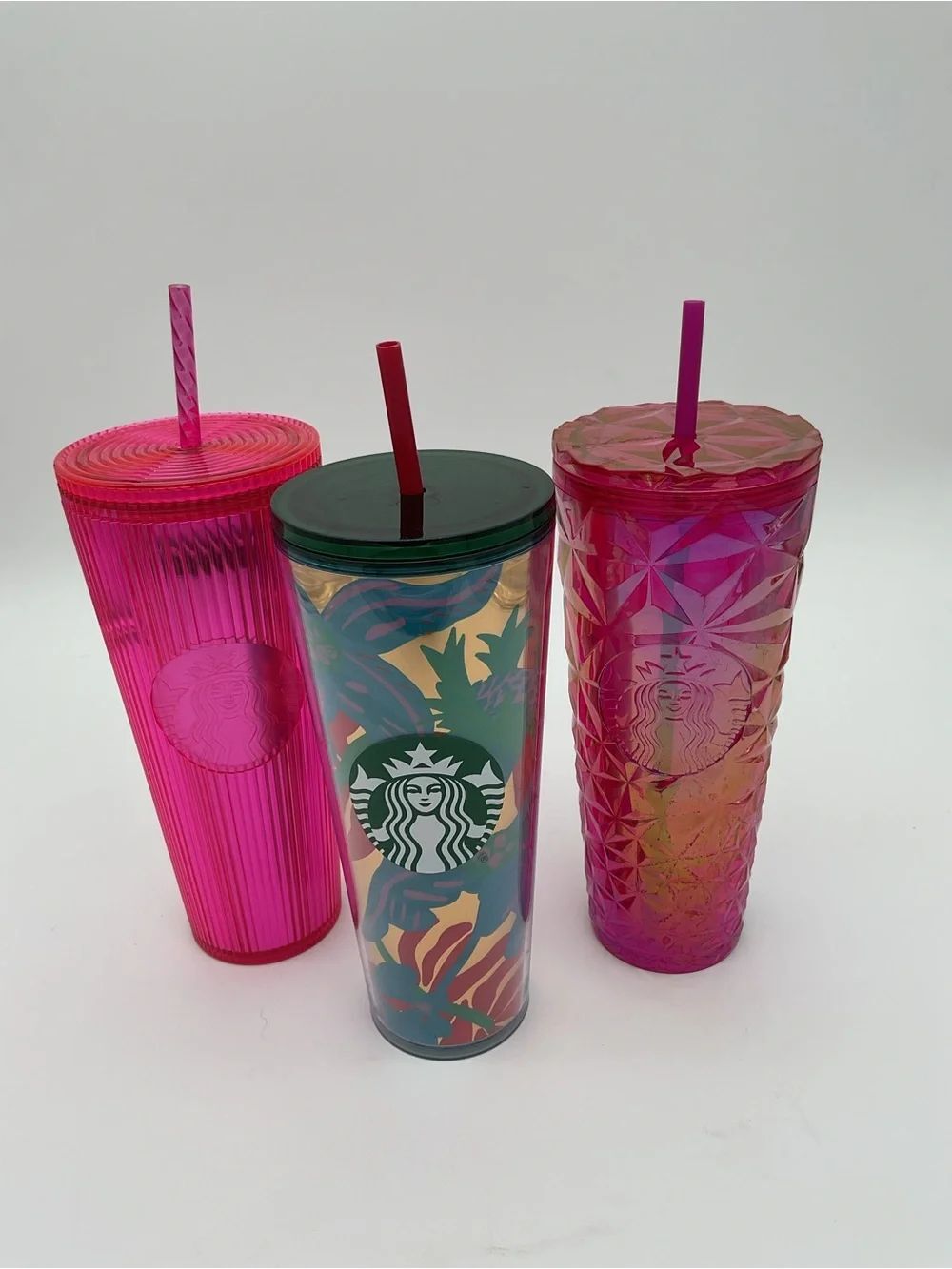 Set of 3 Starbucks Pink and Green Reusable Cold Cups